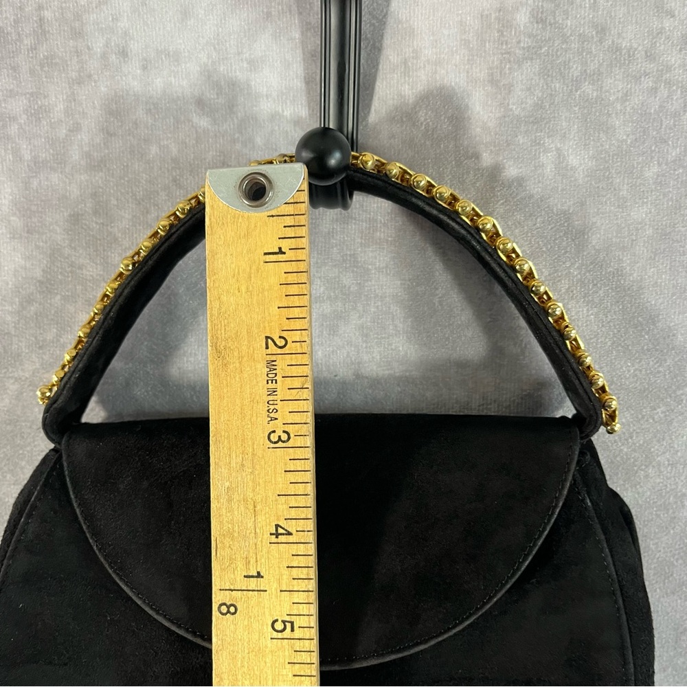 Pam Italian Hand Bag Black Velvet Gold Metal Accent Handle Evening Small Purse - Picture 10 of 11